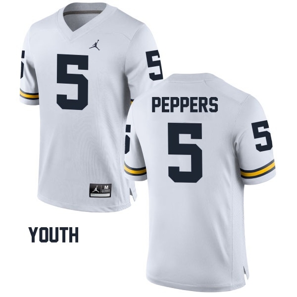 Michigan Wolverines Youth NCAA Jabrill Peppers #5 White Alumni Game College Football Jersey TAN7249FW